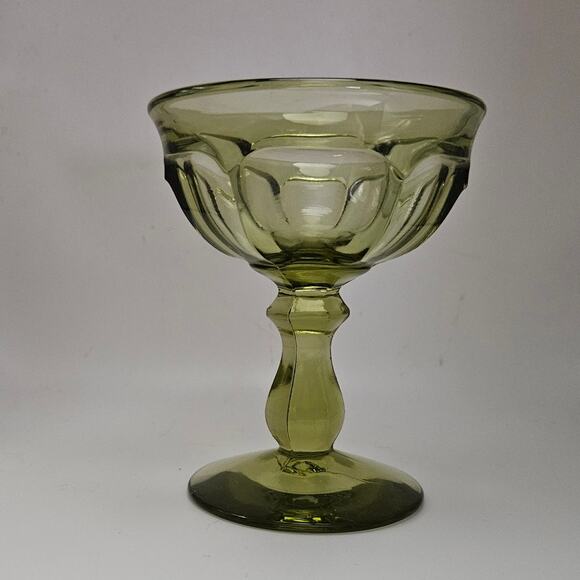 Set of 3 Vintage Green Glass Sherbet Dessert Goblets Hex Stem Flower Bowl - Picture 1 of 3